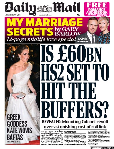 Daily Mail Newspaper Front Page for 11 February 2019