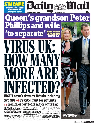 Daily Mail Newspaper Front Page for 11 February 2020