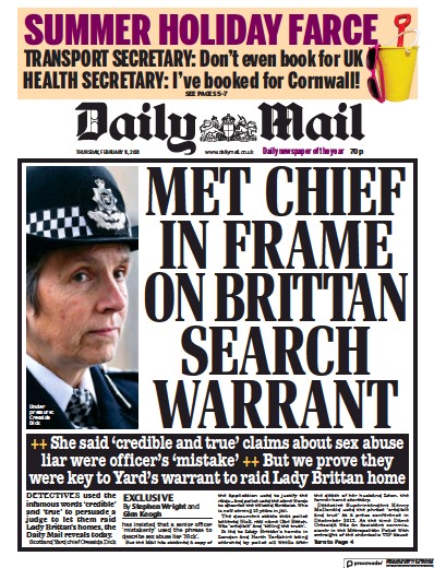 Daily Mail Newspaper Front Page for 11 February 2021