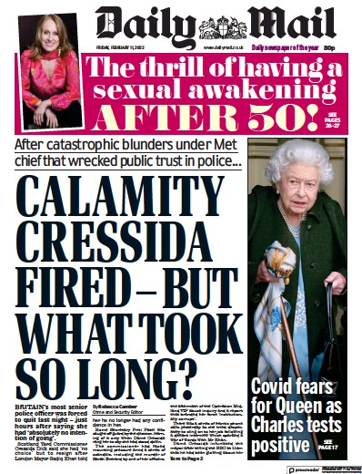 Daily Mail (UK) Newspaper Front Page for 11 February 2022