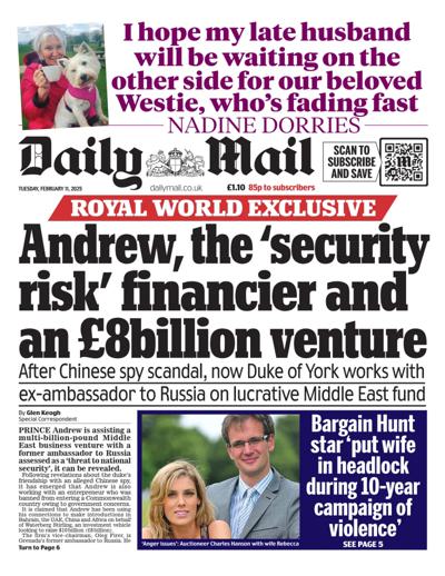 Daily Mail (UK) Newspaper Front Page for 11 February 2025