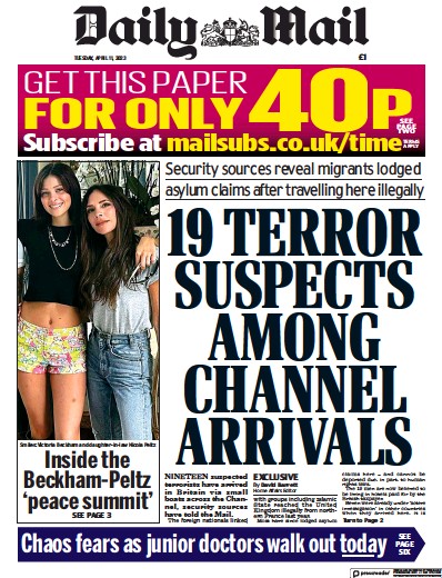 Daily Mail (UK) Newspaper Front Page for 11 April 2023