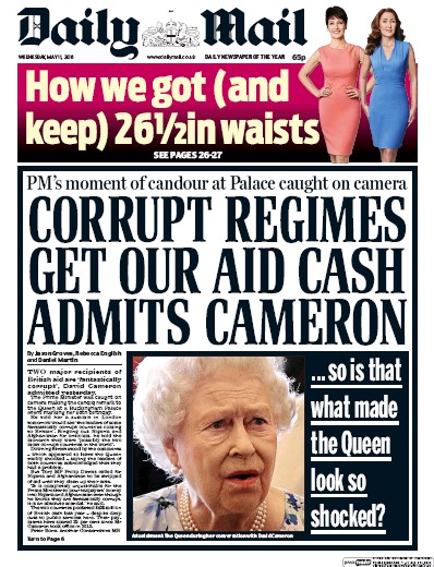 Daily Mail (UK) Newspaper Front Page for 11 May 2016