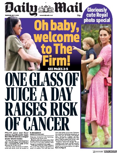 Daily Mail Newspaper Front Page for 11 July 2019