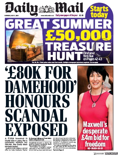 Daily Mail Newspaper Front Page for 11 July 2020