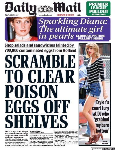 Daily Mail Newspaper Front Page for 11 August 2017