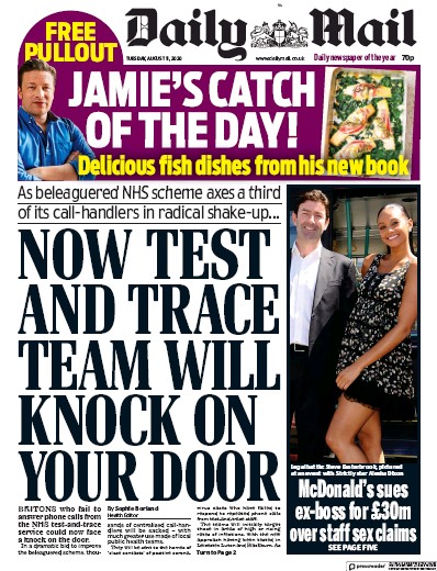 Daily Mail Newspaper Front Page for 11 August 2020