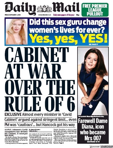 Daily Mail (UK) Newspaper Front Page for 11 September 2020