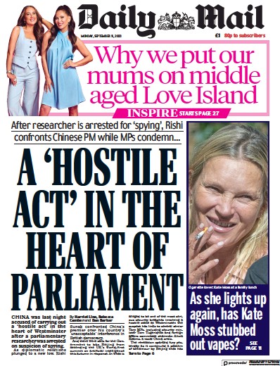 Daily Mail (UK) Newspaper Front Page for 11 September 2023
