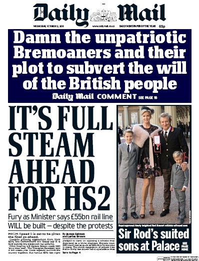 Daily Mail Newspaper Front Page for 12 October 2016
