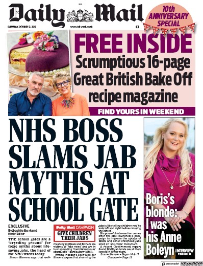 Daily Mail Newspaper Front Page for 12 October 2019