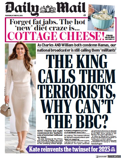 Daily Mail (UK) Newspaper Front Page for 12 October 2023