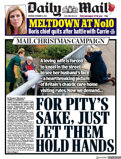 Daily Mail Newspaper Front Page for 12 November 2020