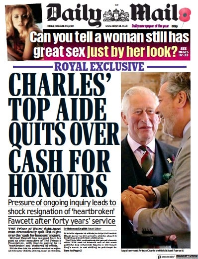 Daily Mail (UK) Newspaper Front Page for 12 November 2021