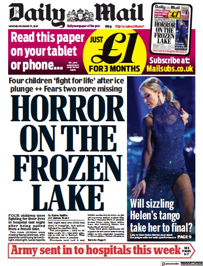 Daily Mail Newspaper Front Page for 12 December 2022