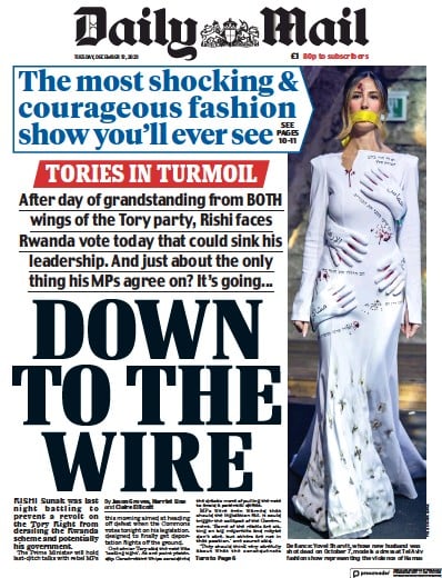 Daily Mail Newspaper Front Page for 12 December 2023