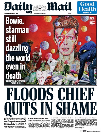 Daily Mail (UK) Newspaper Front Page for 12 January 2016