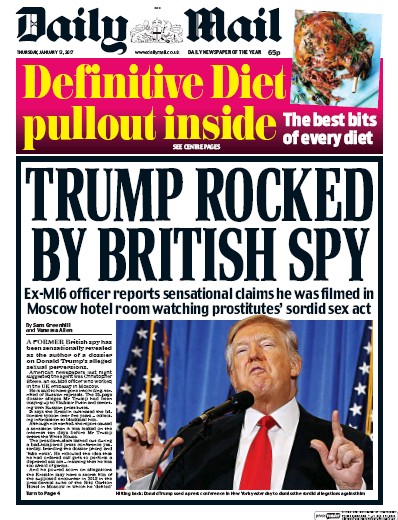 Daily Mail Newspaper Front Page for 12 January 2017