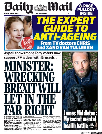 Daily Mail Newspaper Front Page for 12 January 2019