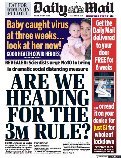 Daily Mail (UK) Newspaper Front Page for 12 January 2021