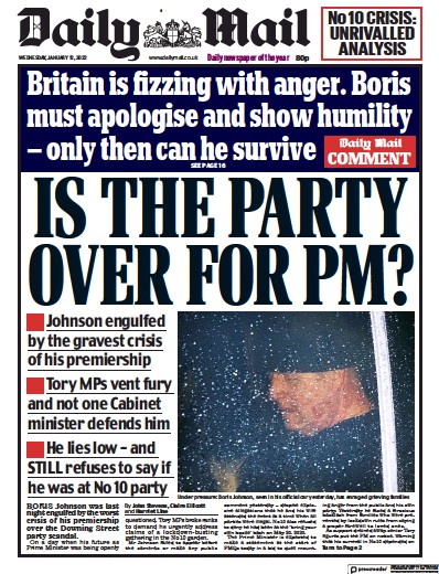 Daily Mail (UK) Newspaper Front Page for 12 January 2022