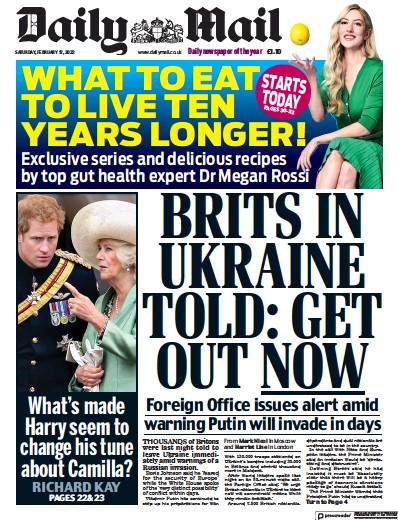 Daily Mail Newspaper Front Page for 12 February 2022