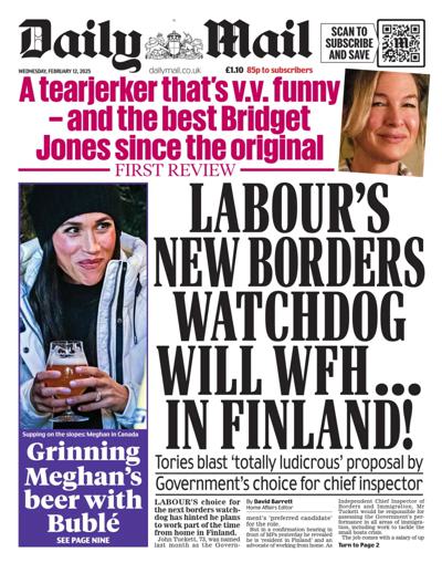 Daily Mail (UK) Newspaper Front Page for 12 February 2025