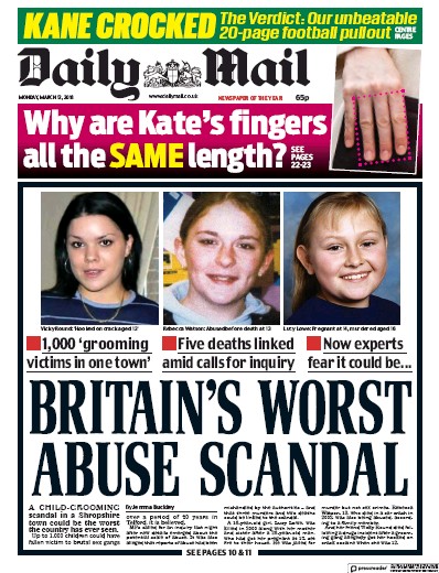 Daily Mail (UK) Newspaper Front Page for 12 March 2018