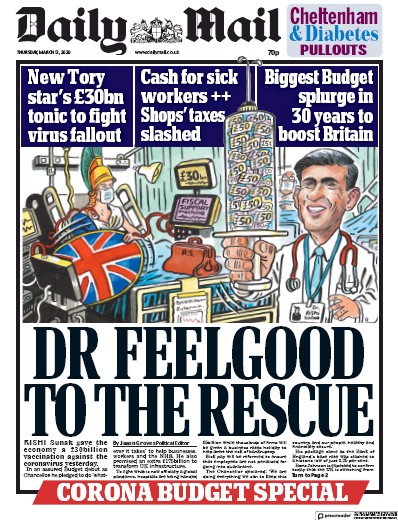 Daily Mail Newspaper Front Page for 12 March 2020