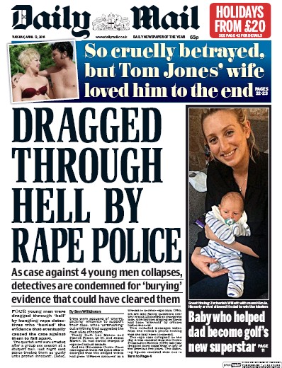 Daily Mail Newspaper Front Page for 12 April 2016