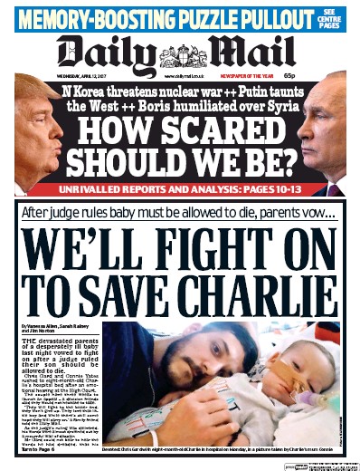 Daily Mail Newspaper Front Page for 12 April 2017