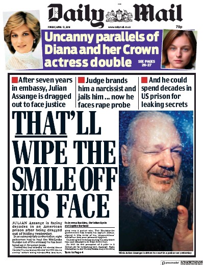 Daily Mail Newspaper Front Page for 12 April 2019