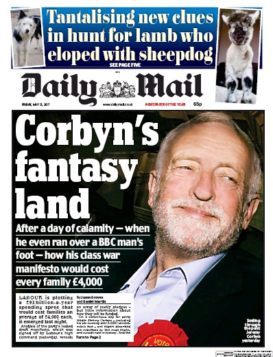 Daily Mail Newspaper Front Page for 12 May 2017