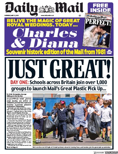 Daily Mail Newspaper Front Page for 12 May 2018