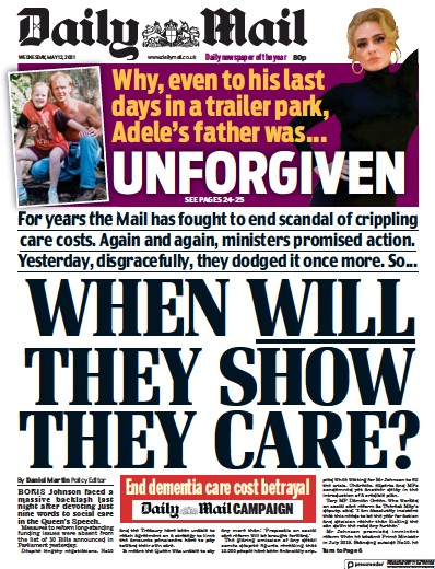 Daily Mail Newspaper Front Page for 12 May 2021