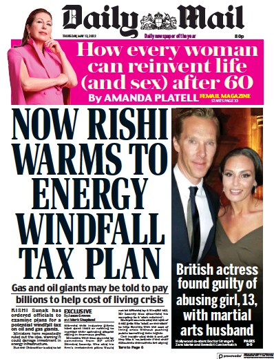 Daily Mail (UK) Newspaper Front Page for 12 May 2022