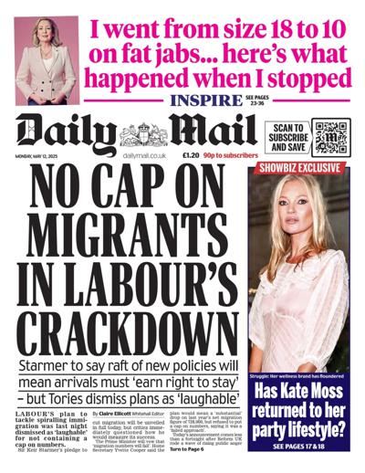 Daily Mail (UK) Newspaper Front Page for 12 May 2025