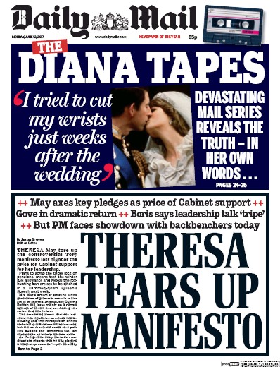 Daily Mail Newspaper Front Page for 12 June 2017