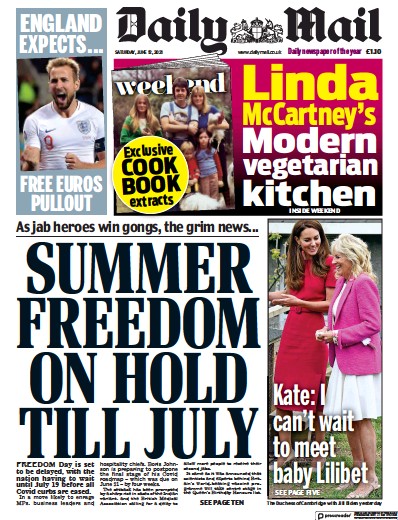 Daily Mail (UK) Newspaper Front Page for 12 June 2021