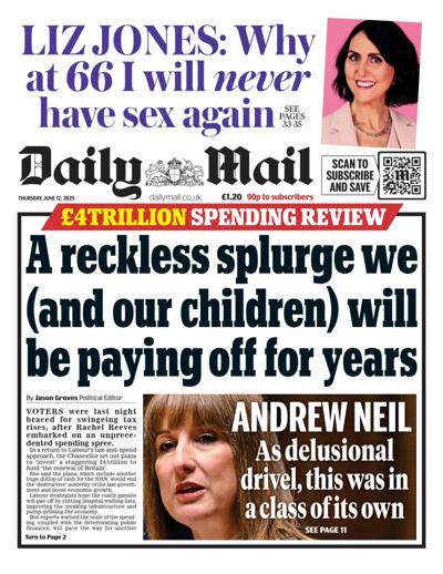 Daily Mail (UK) Newspaper Front Page for 12 June 2025