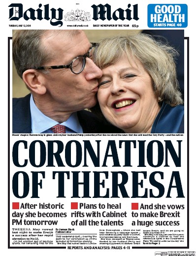 Daily Mail Newspaper Front Page for 12 July 2016