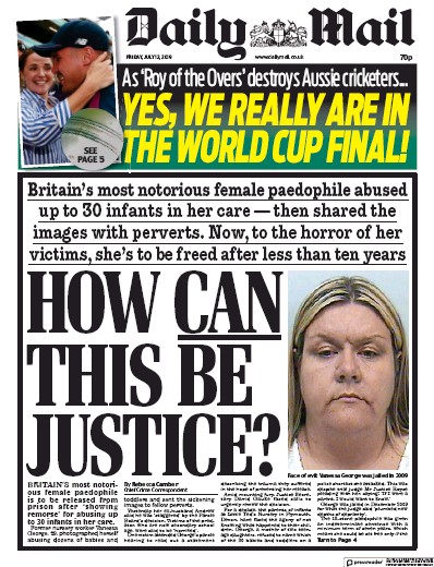 Daily Mail Newspaper Front Page for 12 July 2019