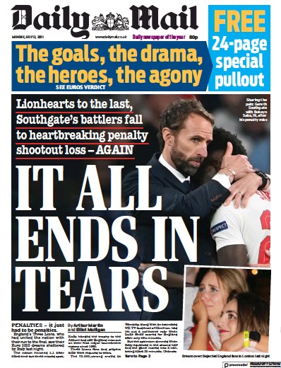 Daily Mail (UK) Newspaper Front Page for 12 July 2021