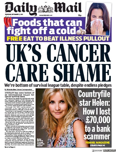 Daily Mail Newspaper Front Page for 12 September 2019