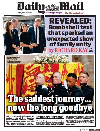 Daily Mail (UK) Newspaper Front Page for 12 September 2022