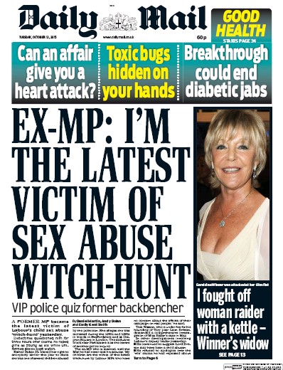 Daily Mail Newspaper Front Page for 13 October 2015