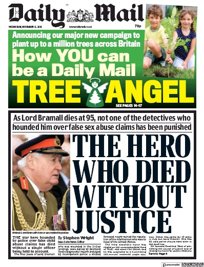 Daily Mail Newspaper Front Page for 13 November 2019