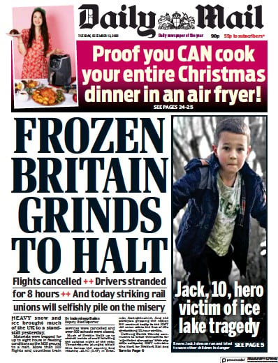 Daily Mail Newspaper Front Page for 13 December 2022