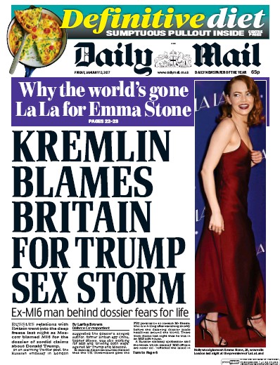 Daily Mail (UK) Newspaper Front Page for 13 January 2017
