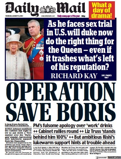 Daily Mail (UK) Newspaper Front Page for 13 January 2022